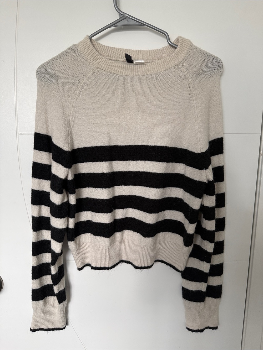 H&M Cream and Black Striped Crewneck Sweater